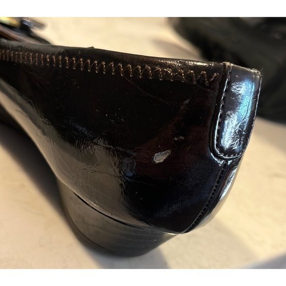 Life Stride Brown Patent low Wedge Gold Buckle Size 9 - Picture 5 of 6